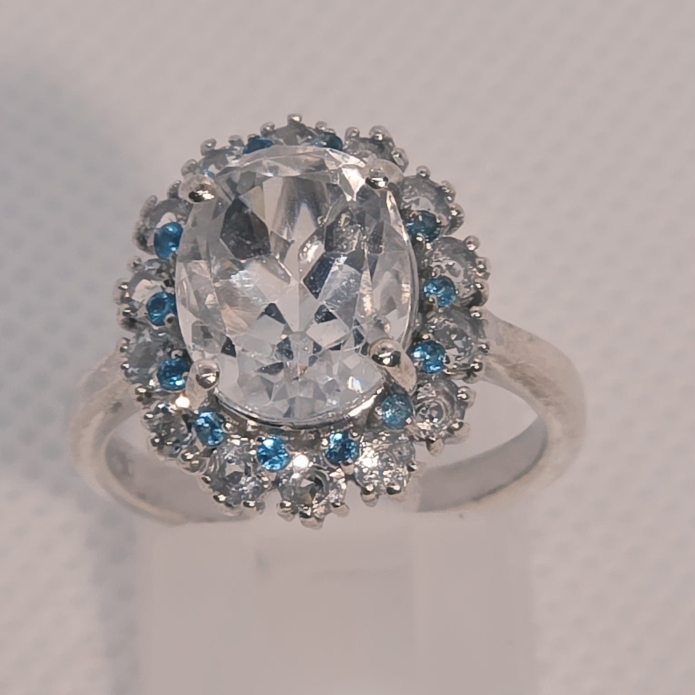 NWOT! Genuine  Brazilian Petalite Electric Blue Apatite And White Topaz Ring
